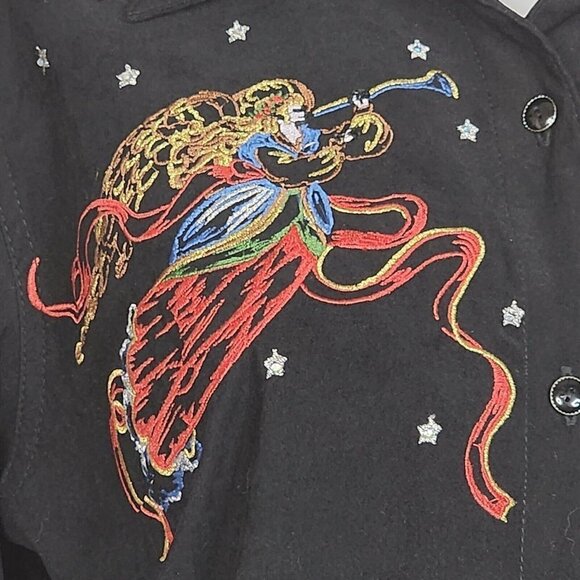 Bill Blass Vintage Black Embroidered Christmas Angel Shirt, Women's Large - Picture 3 of 15